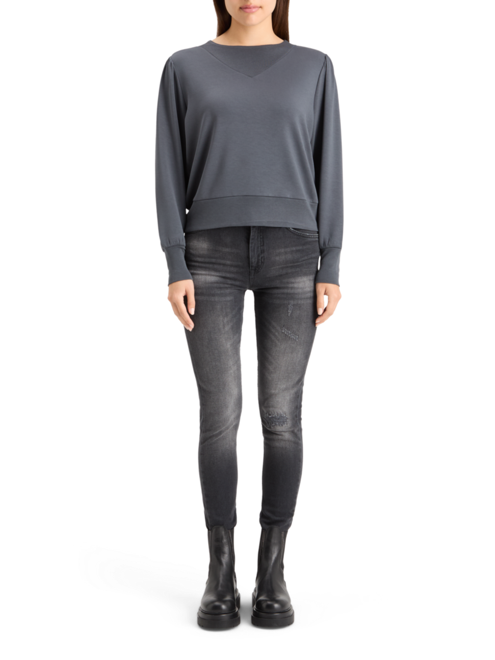 RUCHED YOKE SEAM MODAL SWEATSHIRT