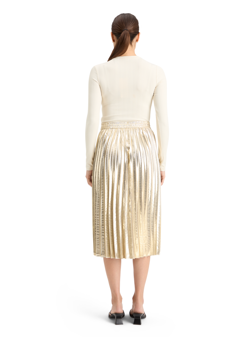 PLEATED SHINY HIGH-RISE MAXI SKIRT