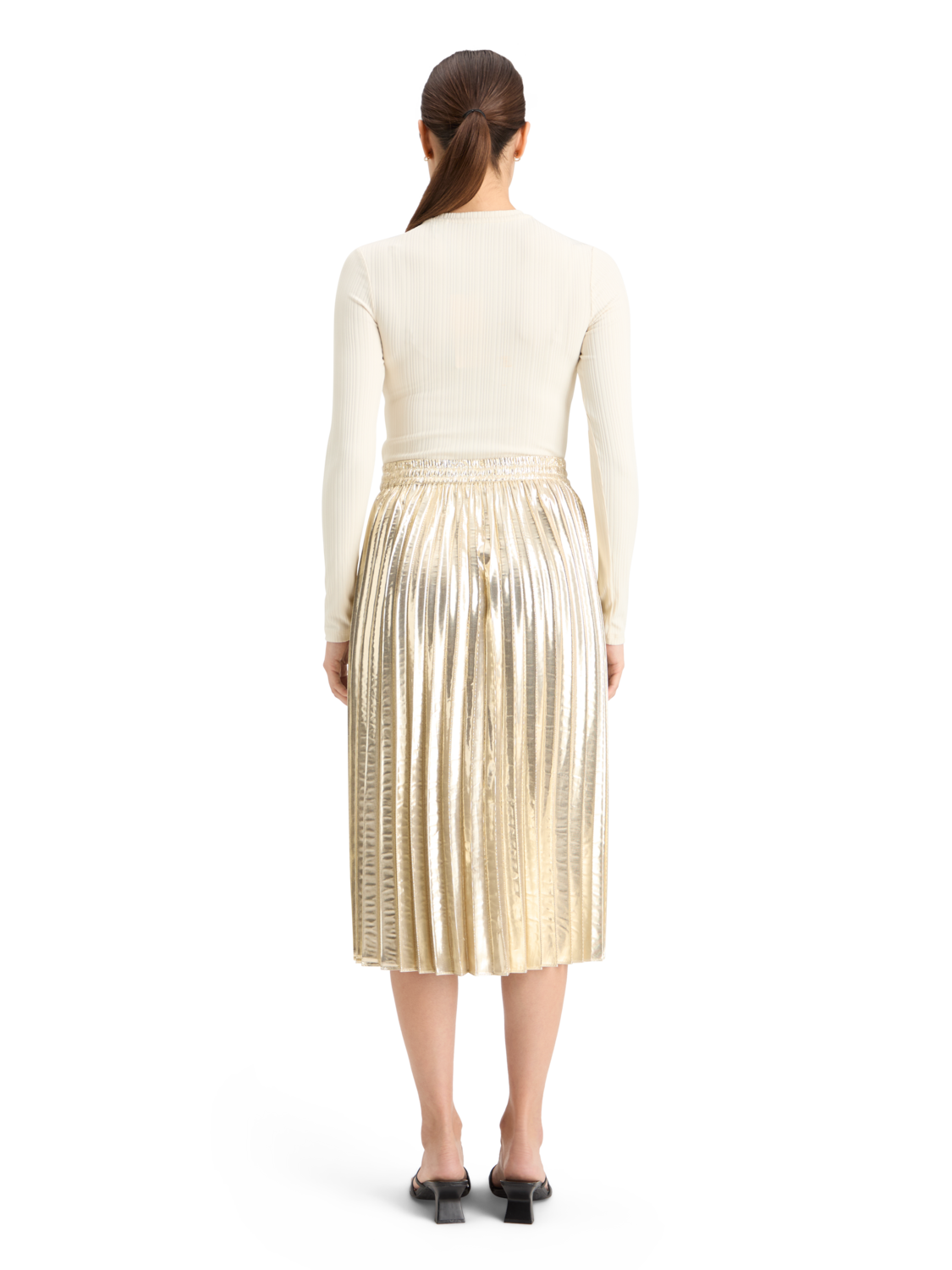 PLEATED SHINY HIGH-RISE MAXI SKIRT