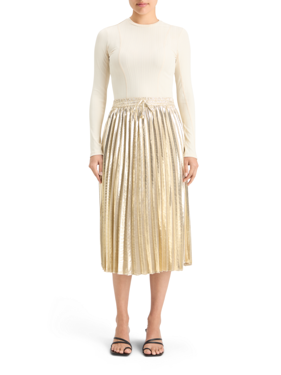 PLEATED SHINY HIGH-RISE MAXI SKIRT