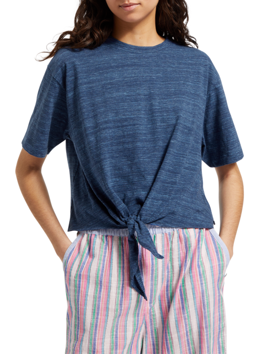 BOXY FIT TIE FRONT MARL T-SHIRT