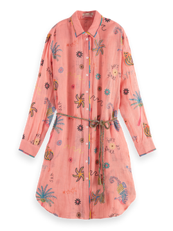 OVERSIZED SHIRT DRESS WITH MULTICOLOR EMBROIDERY