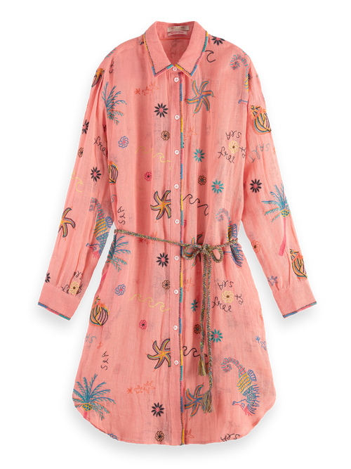 OVERSIZED SHIRT DRESS WITH MULTICOLOR EMBROIDERY