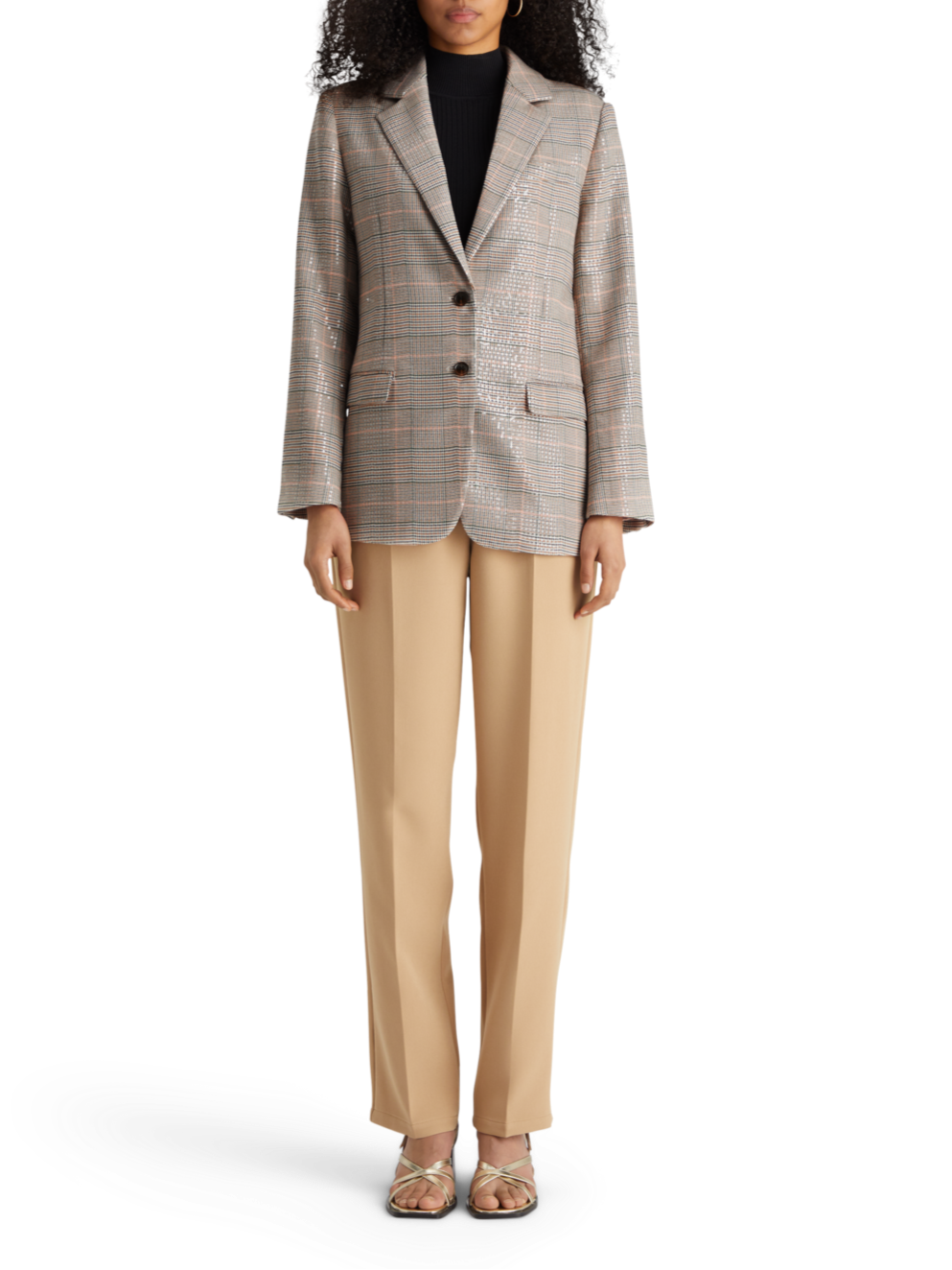 SEQUIN PRINCE OF WALES CHECK BOYFRIEND SB BLAZER
