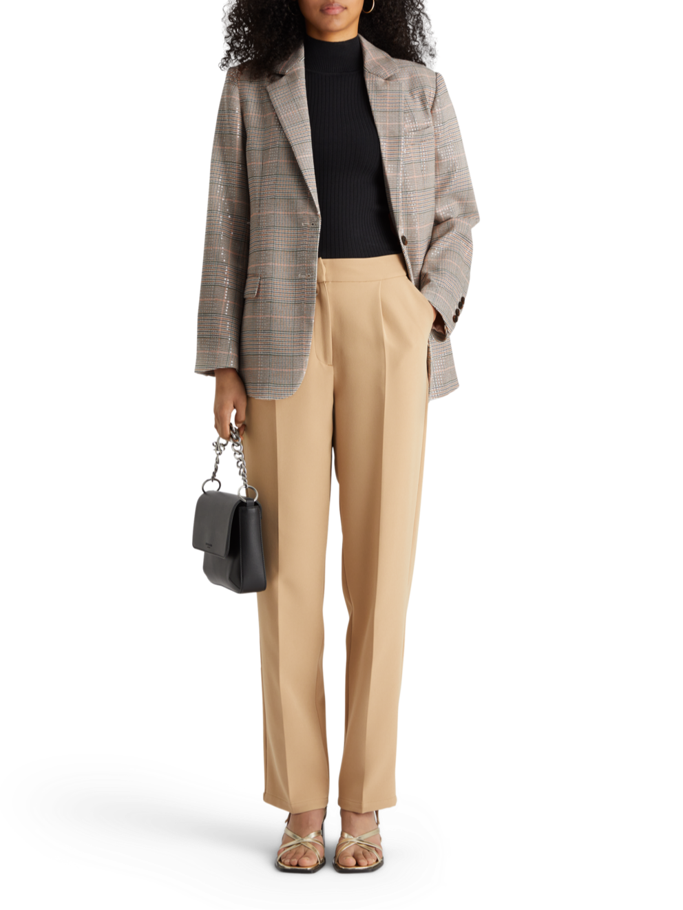 SEQUIN PRINCE OF WALES CHECK BOYFRIEND SB BLAZER