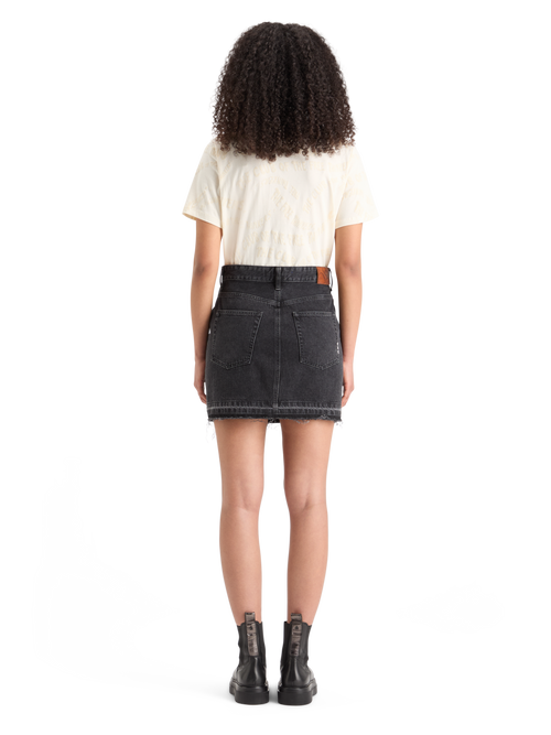 WASHED BLACK DENIM MINI SKIRT WITH CARGO POCKETS