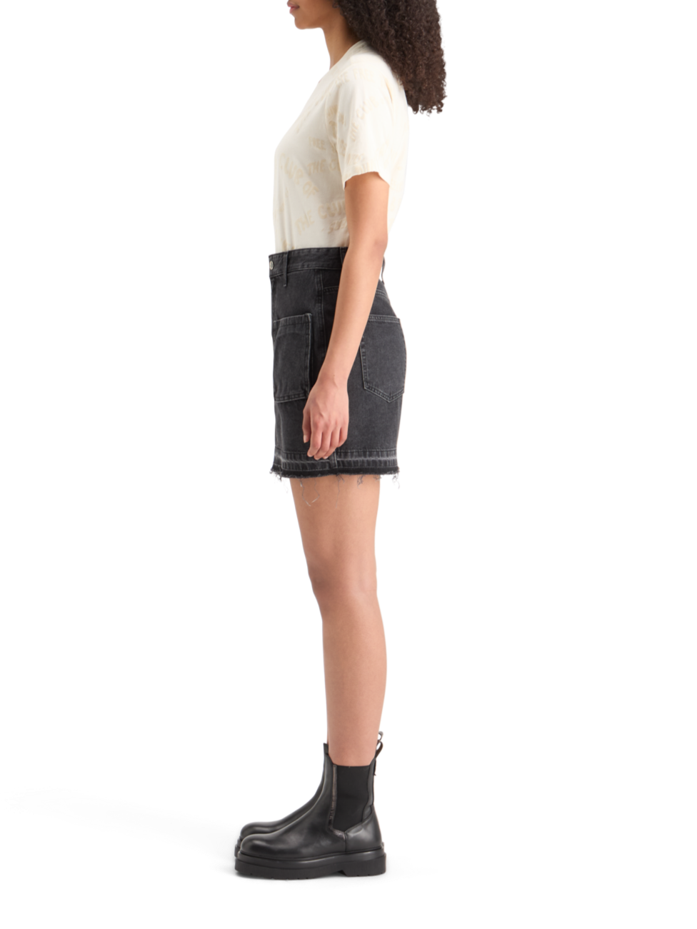 WASHED BLACK DENIM MINI SKIRT WITH CARGO POCKETS