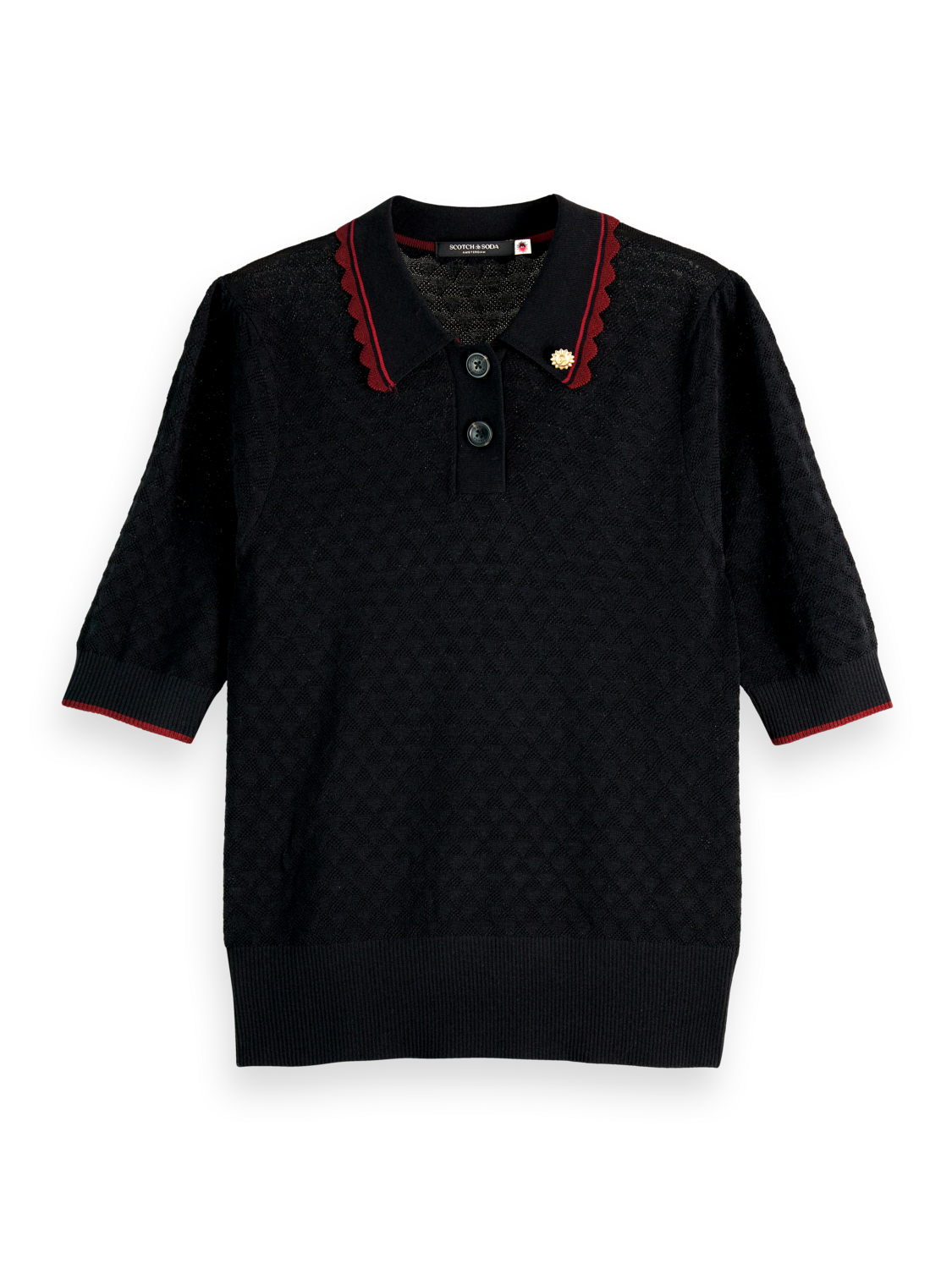 POINTELLE COLLARED KNITTED TEE