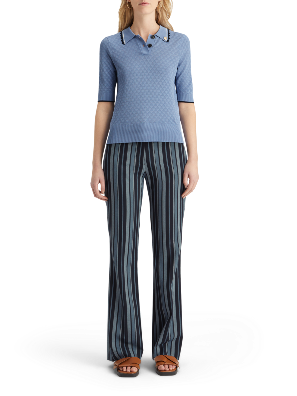 POINTELLE COLLARED KNITTED TEE