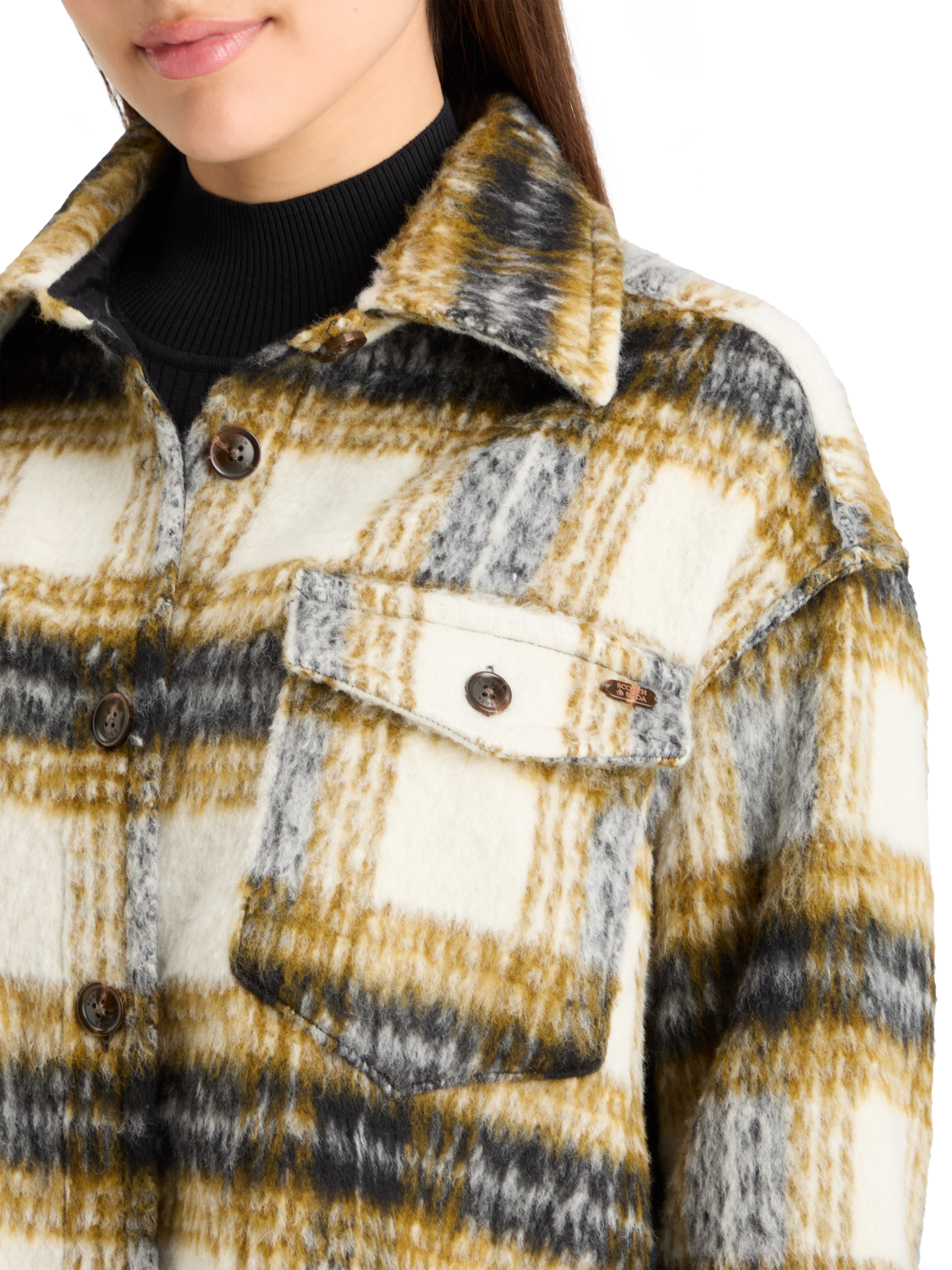 BRUSHED CHECK WOOL MIX SHIRT JACKET