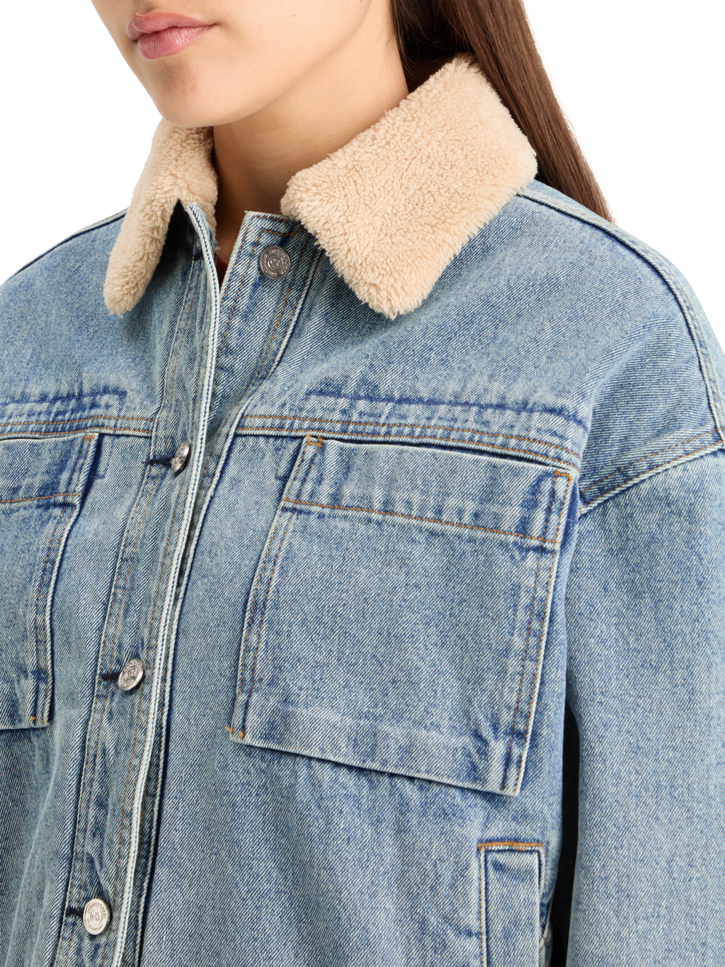 WASHED DENIM JACKET WITH SHERPA DETAILS