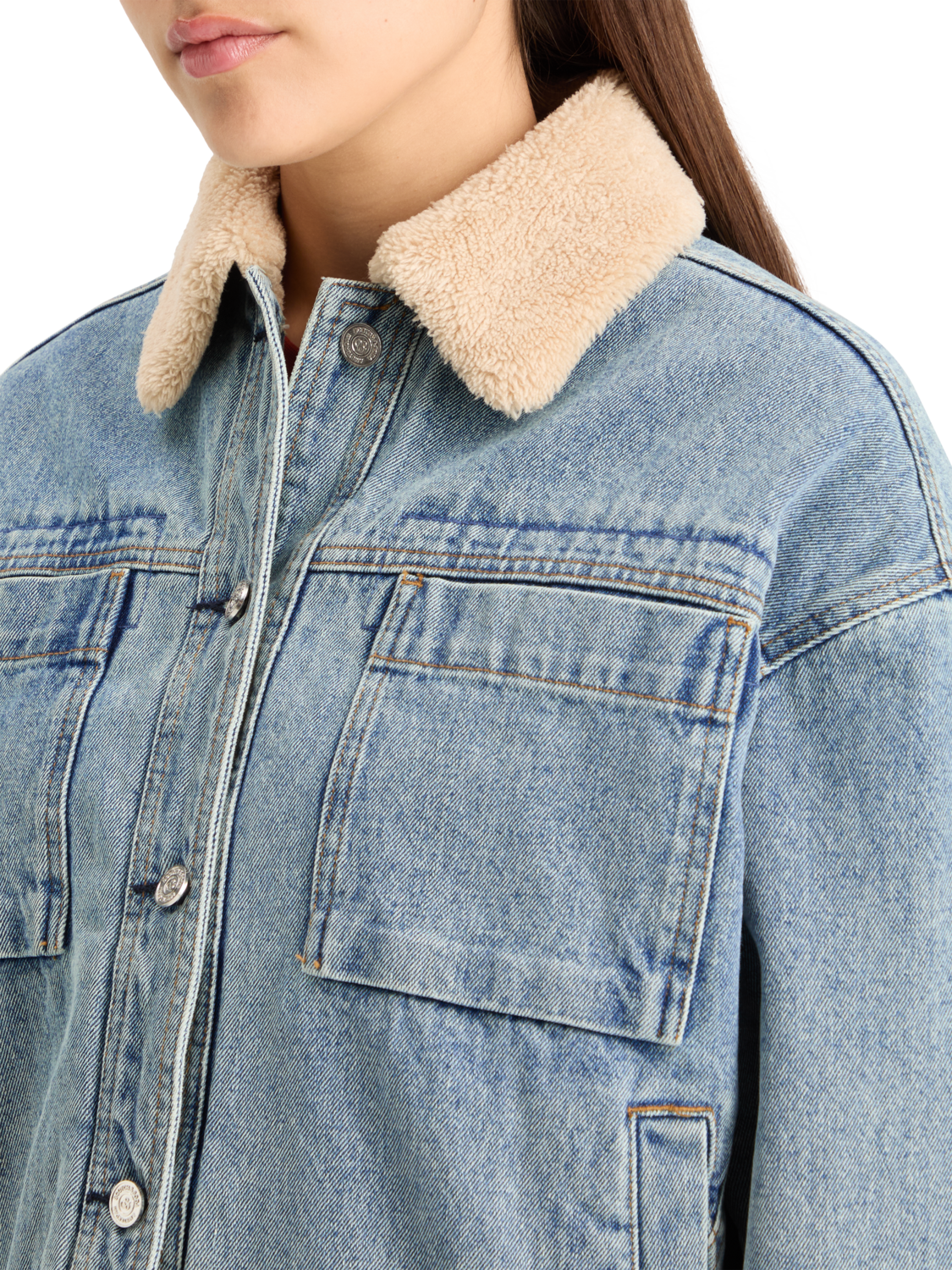 WASHED DENIM JACKET WITH SHERPA DETAILS