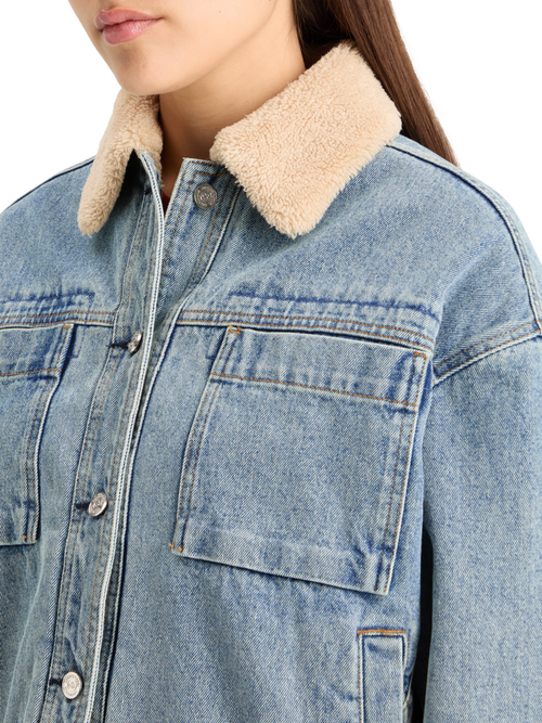 WASHED DENIM JACKET WITH SHERPA DETAILS