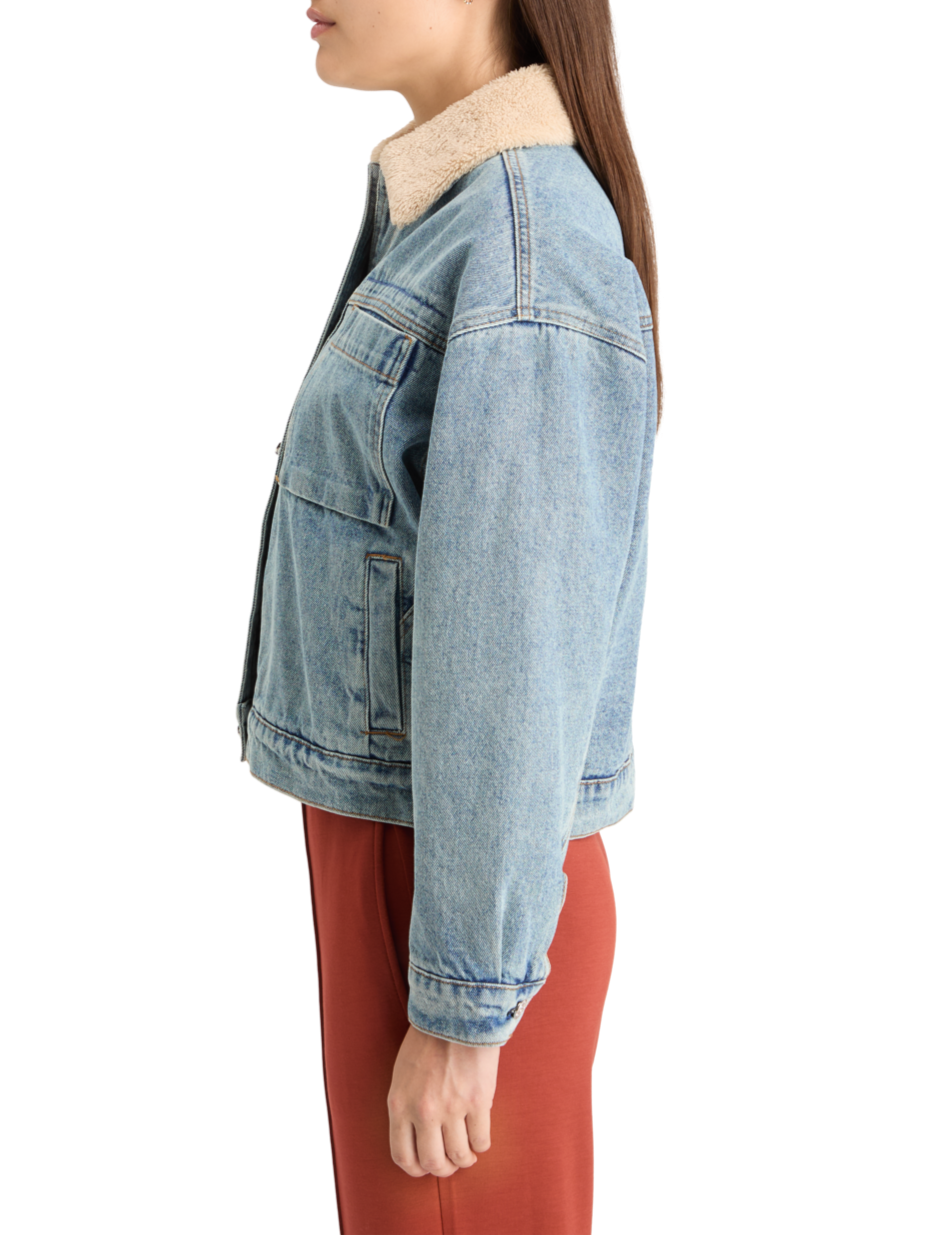 WASHED DENIM JACKET WITH SHERPA DETAILS