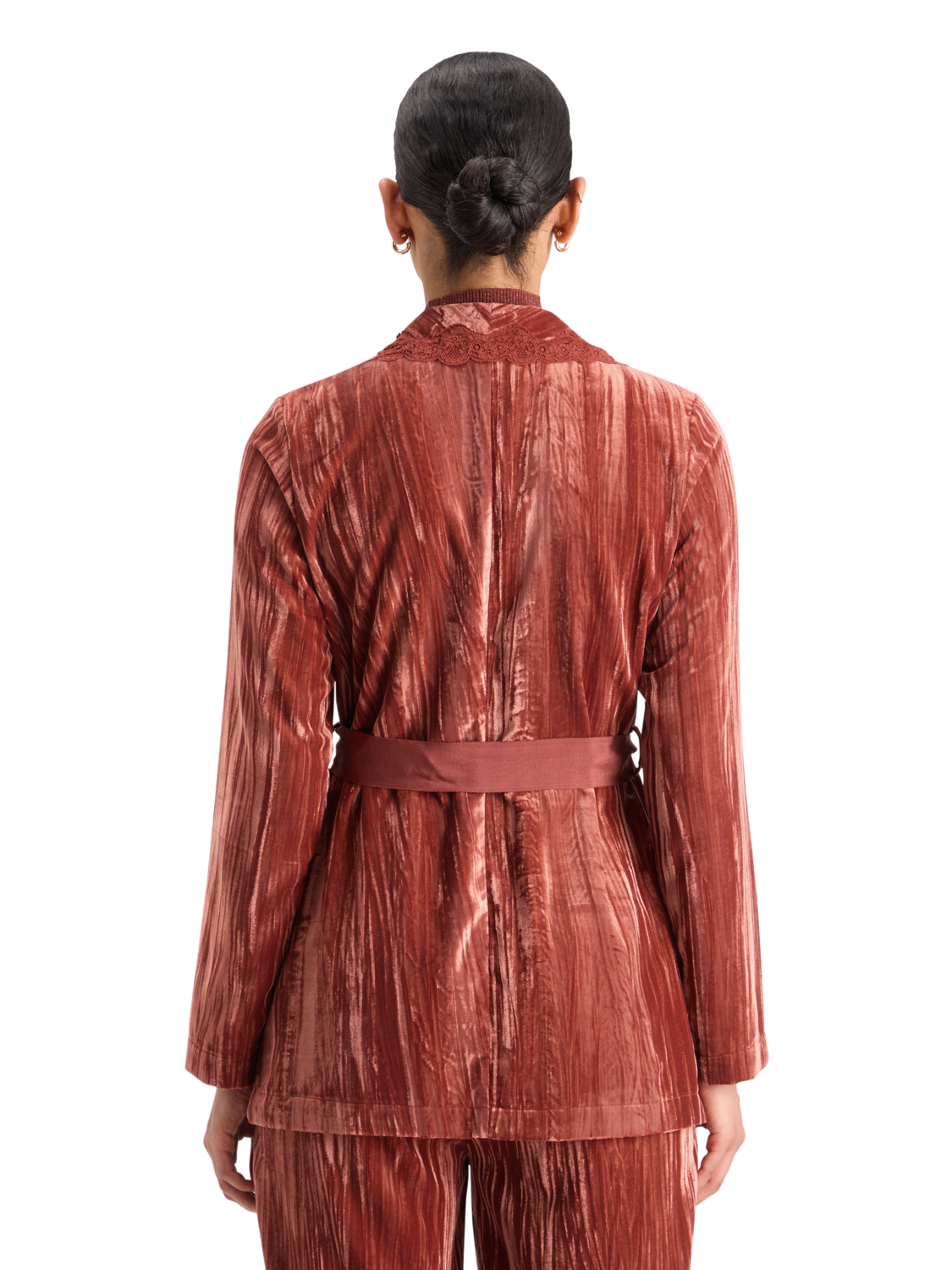 LACE TRIMMED VELVET PYJAMA BLAZER