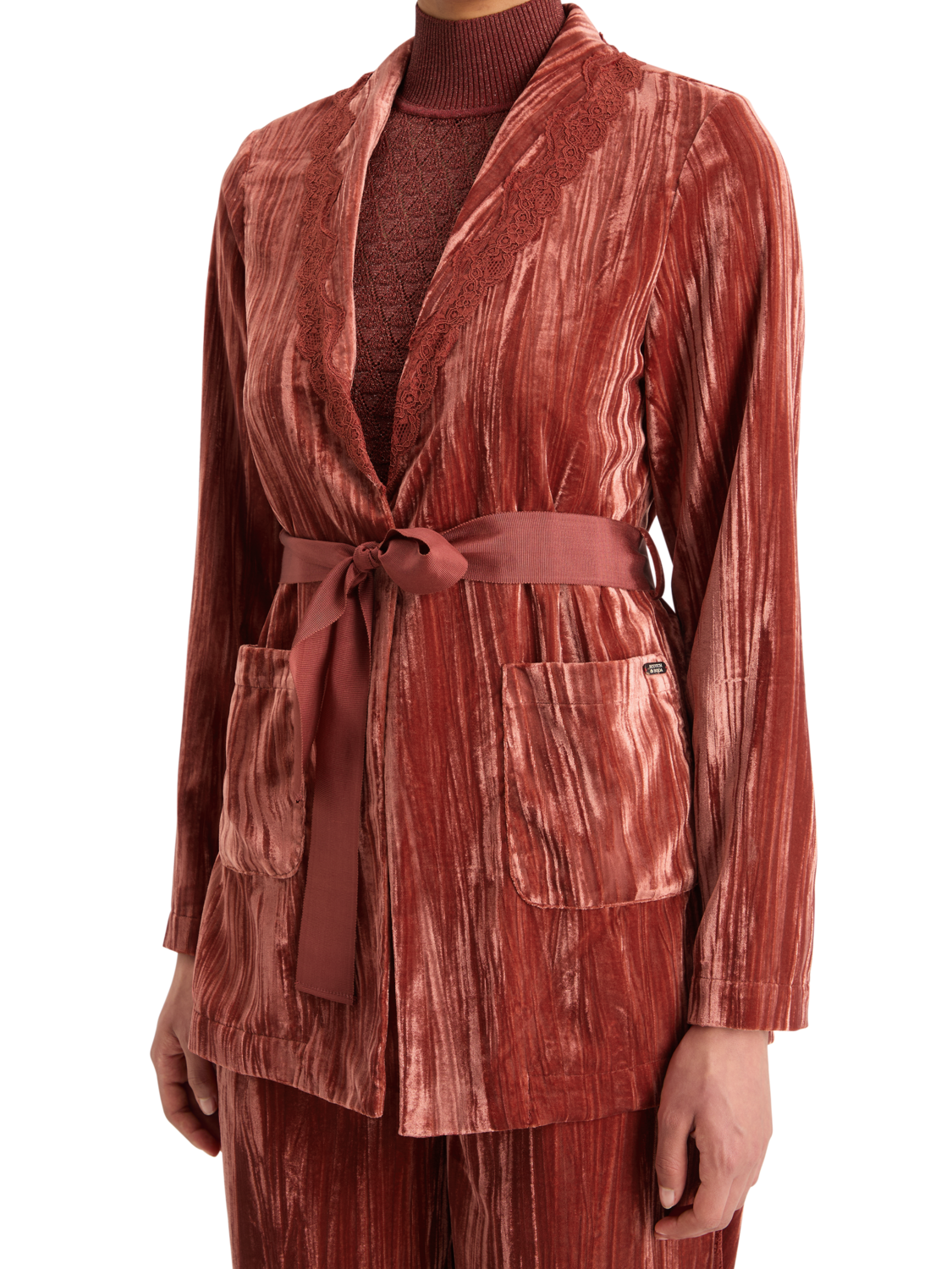LACE TRIMMED VELVET PYJAMA BLAZER