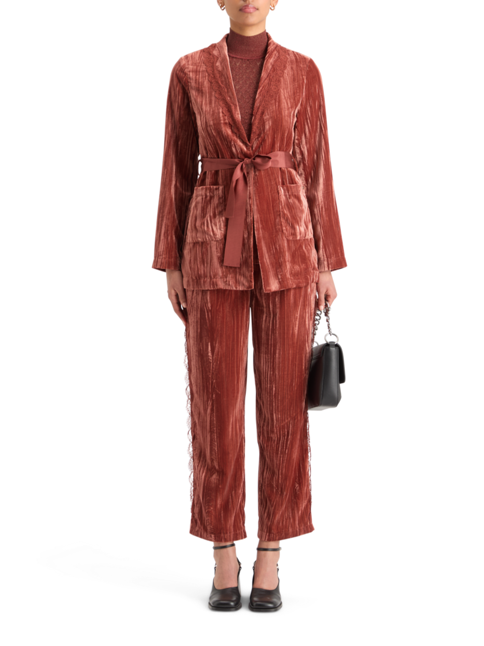 LACE TRIMMED VELVET PYJAMA BLAZER