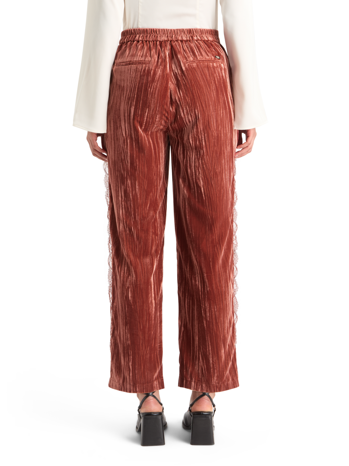 LACE TRIMMED VELVET PANT
