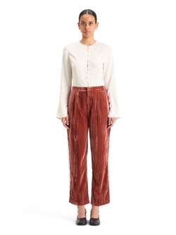 LACE TRIMMED VELVET PANT