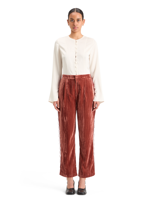 LACE TRIMMED VELVET PANT