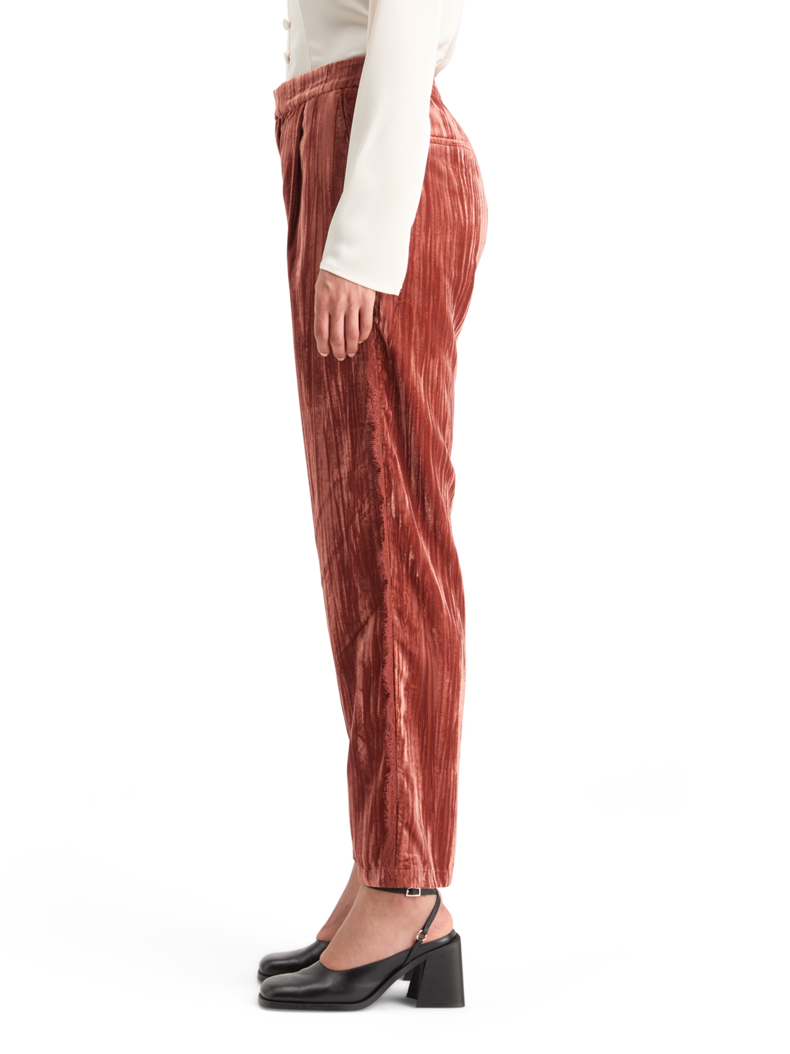 LACE TRIMMED VELVET PANT