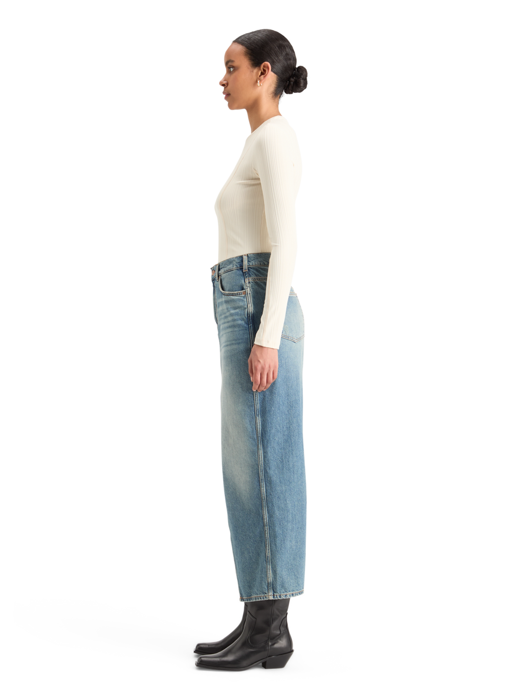 LONG VINTAGE WASHED DENIM SKIRT WITH FRONT SPLIT