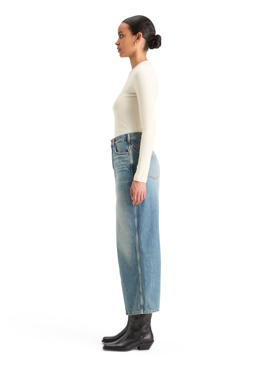 LONG VINTAGE WASHED DENIM SKIRT WITH FRONT SPLIT