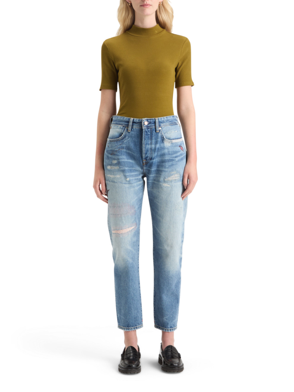 MOCK NECK RIB T-SHIRT