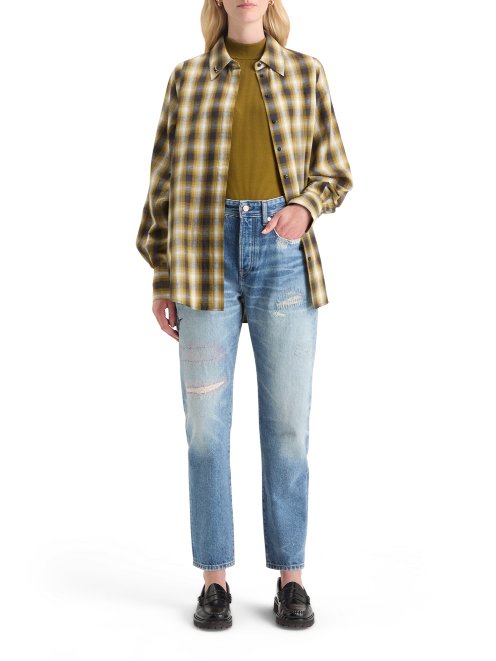 MOCK NECK RIB T-SHIRT