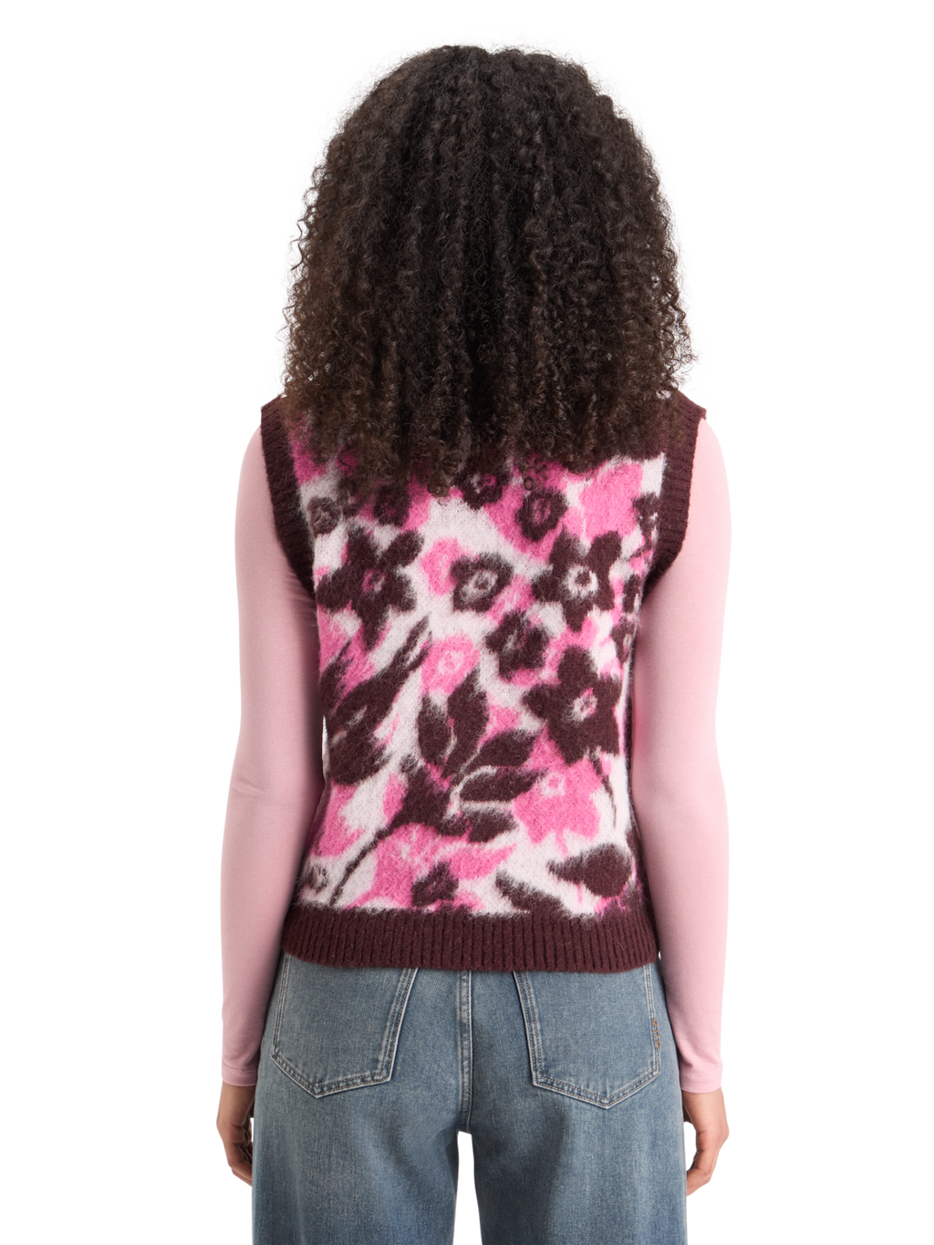 FUZZY V- NECK JACQUARD SPENCER
