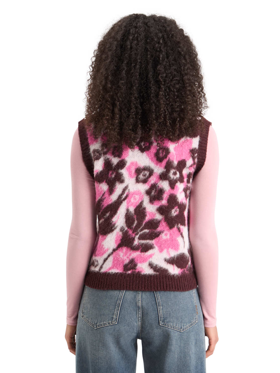 FUZZY V- NECK JACQUARD SPENCER