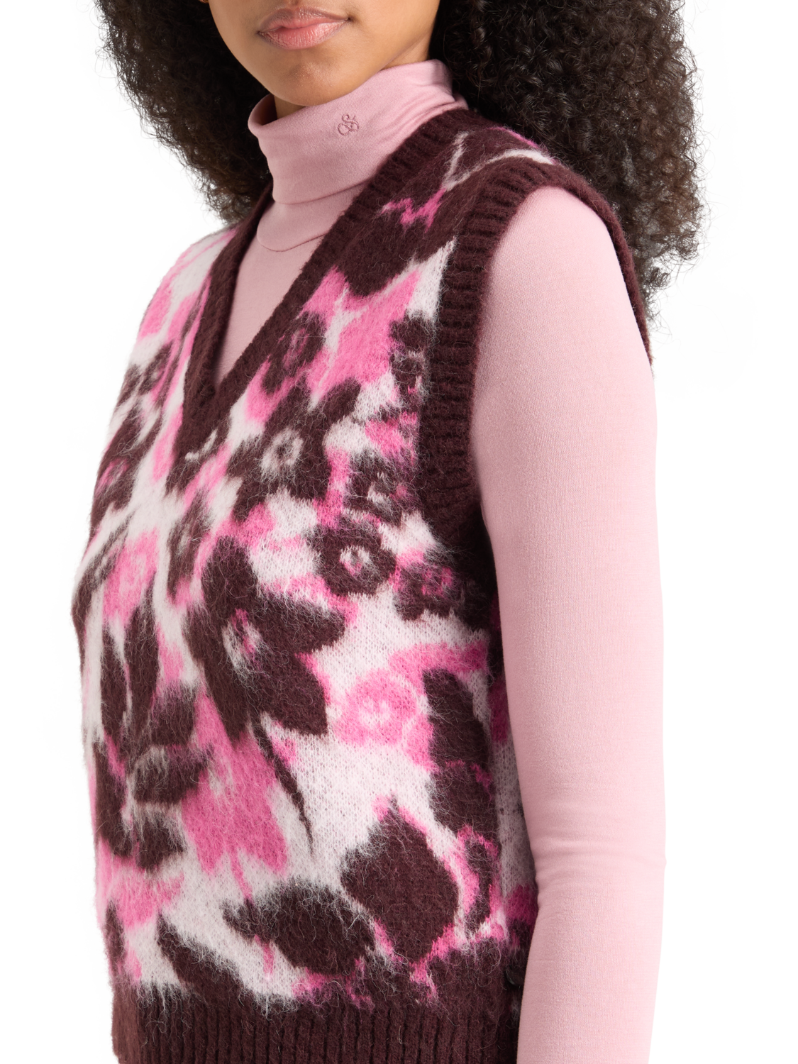 FUZZY V- NECK JACQUARD SPENCER