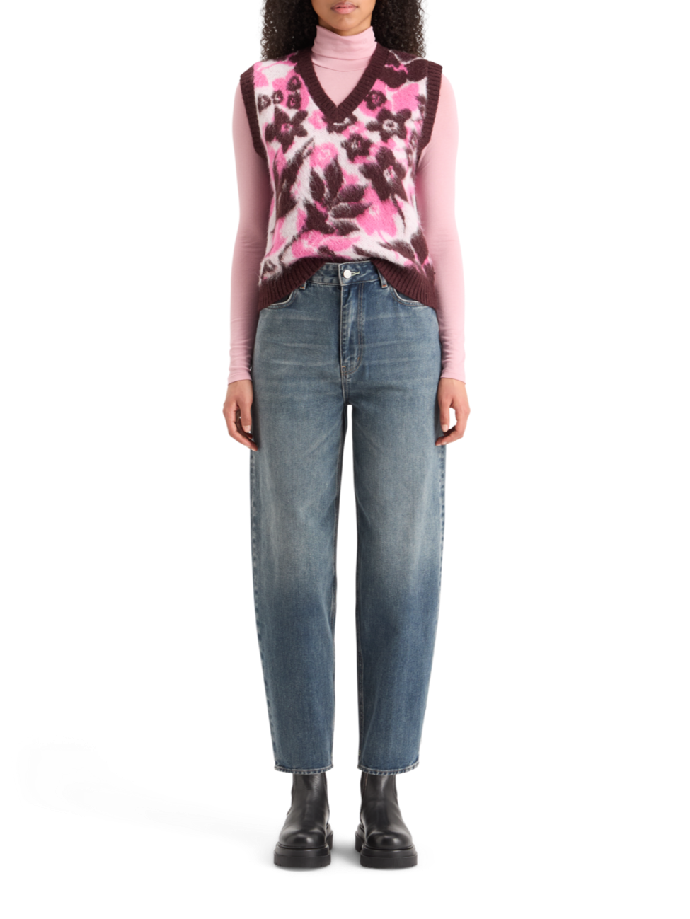 FUZZY V- NECK JACQUARD SPENCER