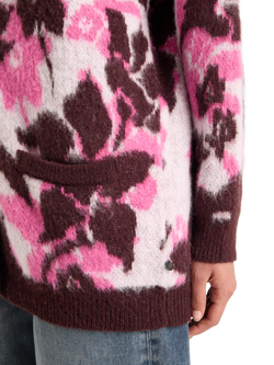 FUZZY JACQUARD MID LENGTH CARDIGAN