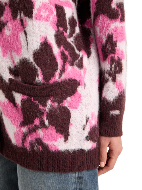 FUZZY JACQUARD MID LENGTH CARDIGAN