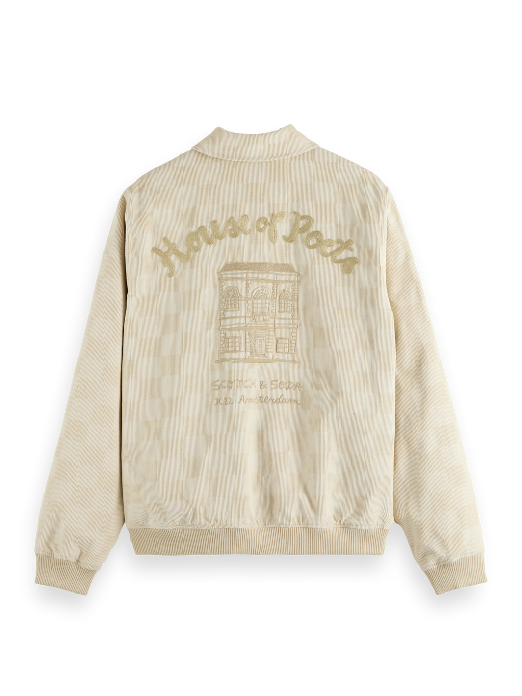 CHECK-PATTERNED CORDUROY COLLEGE JACKET