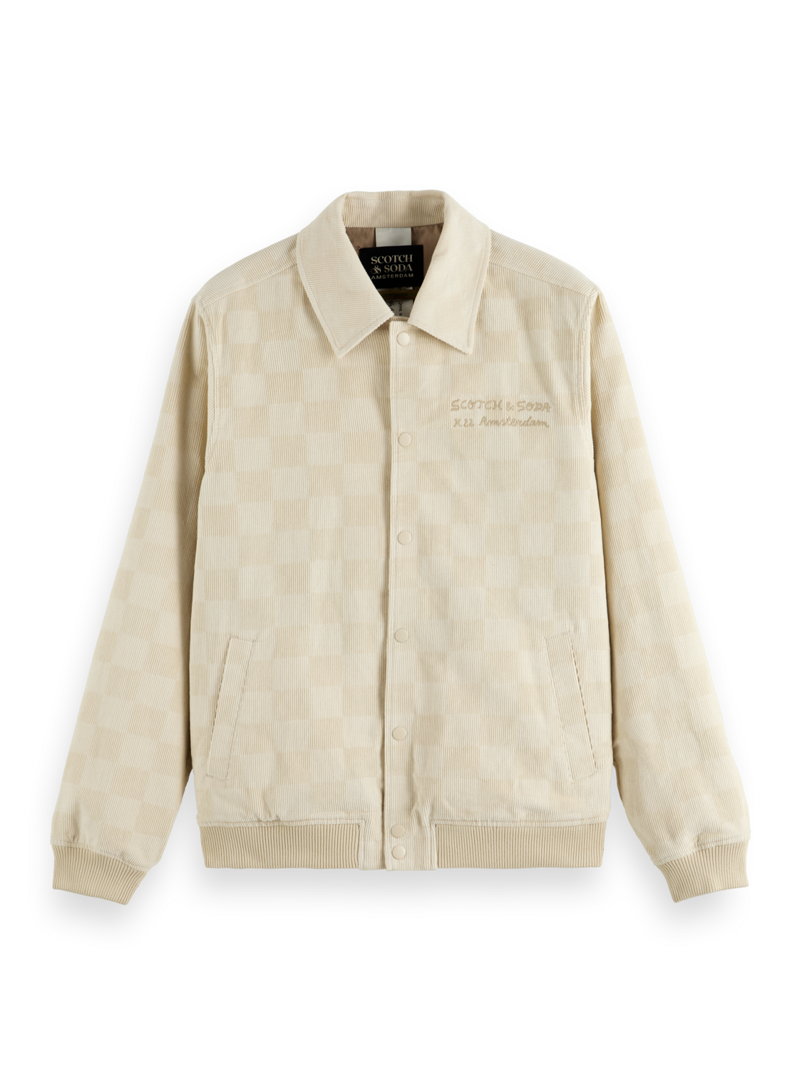 CHECK-PATTERNED CORDUROY COLLEGE JACKET