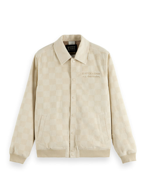 CHECK-PATTERNED CORDUROY COLLEGE JACKET