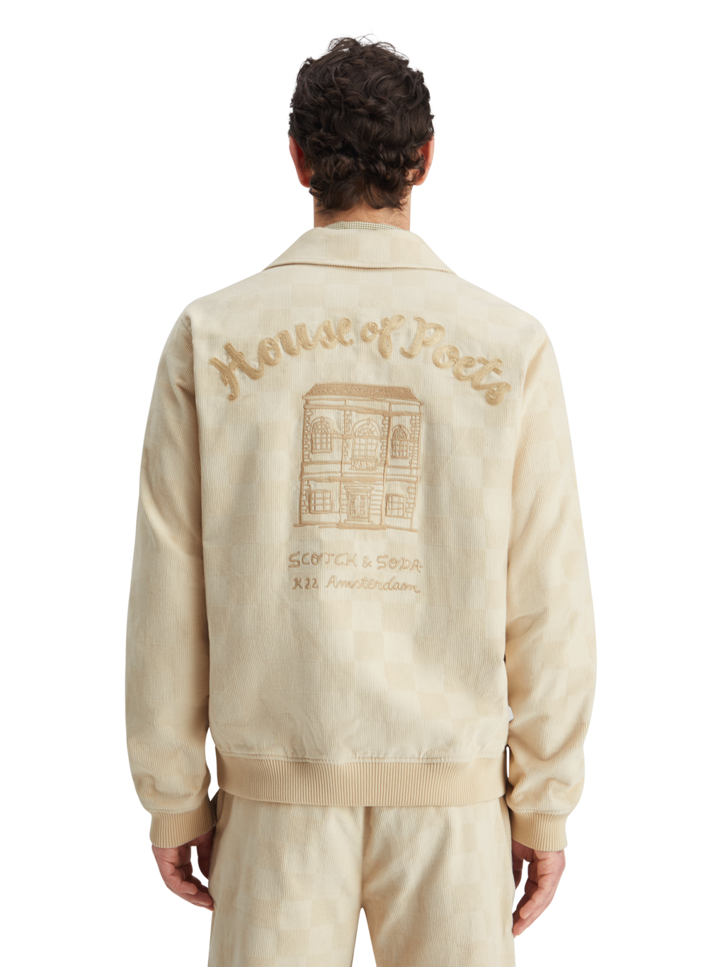 CHECK-PATTERNED CORDUROY COLLEGE JACKET