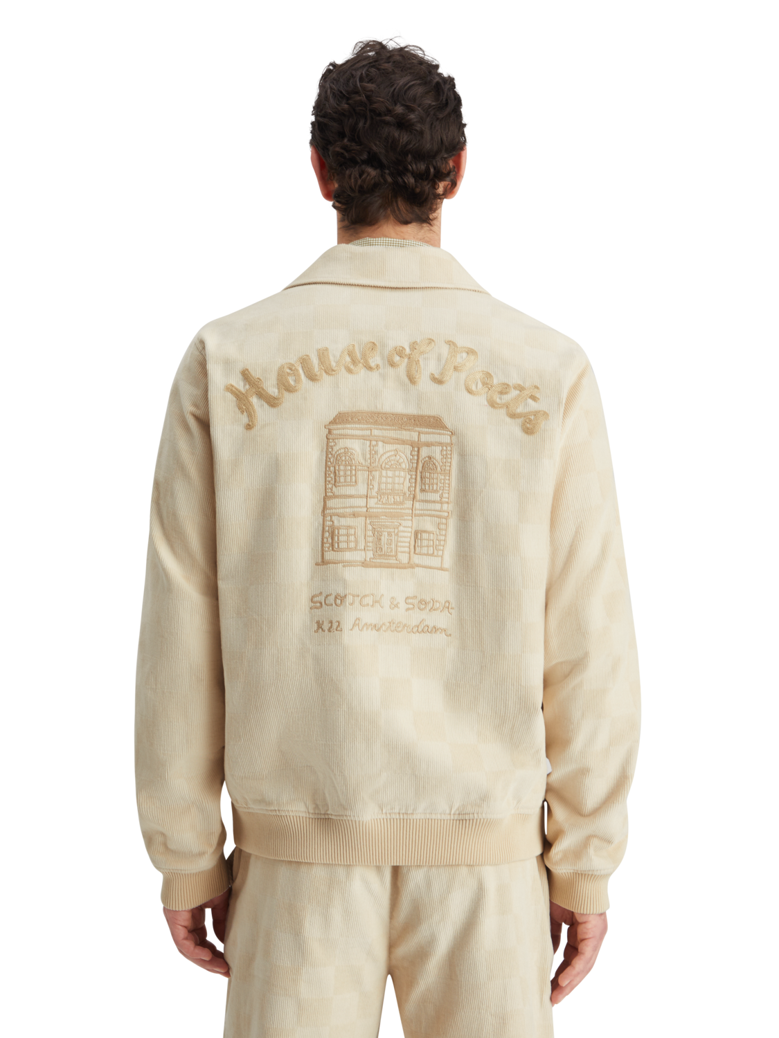CHECK-PATTERNED CORDUROY COLLEGE JACKET