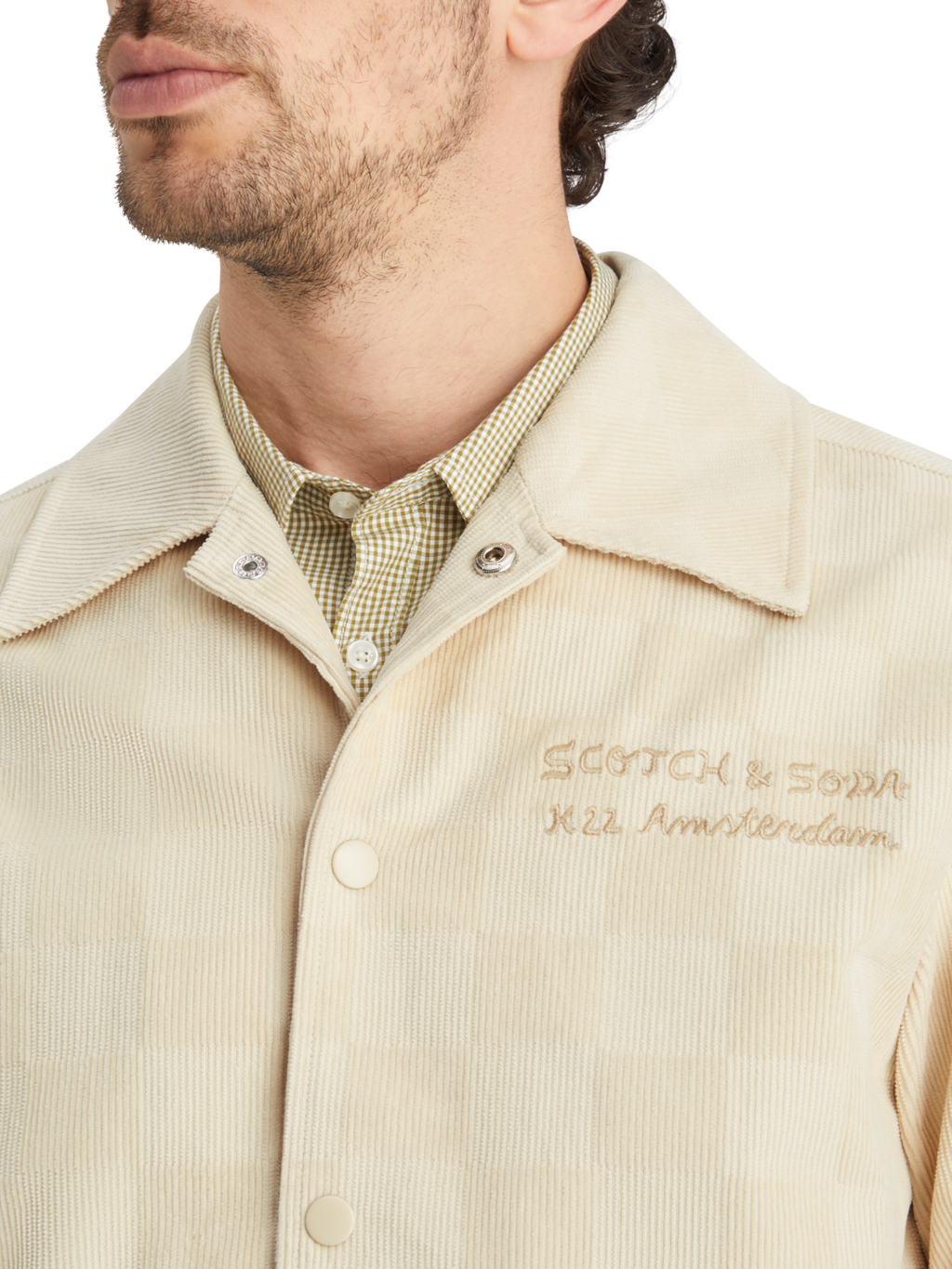 CHECK-PATTERNED CORDUROY COLLEGE JACKET