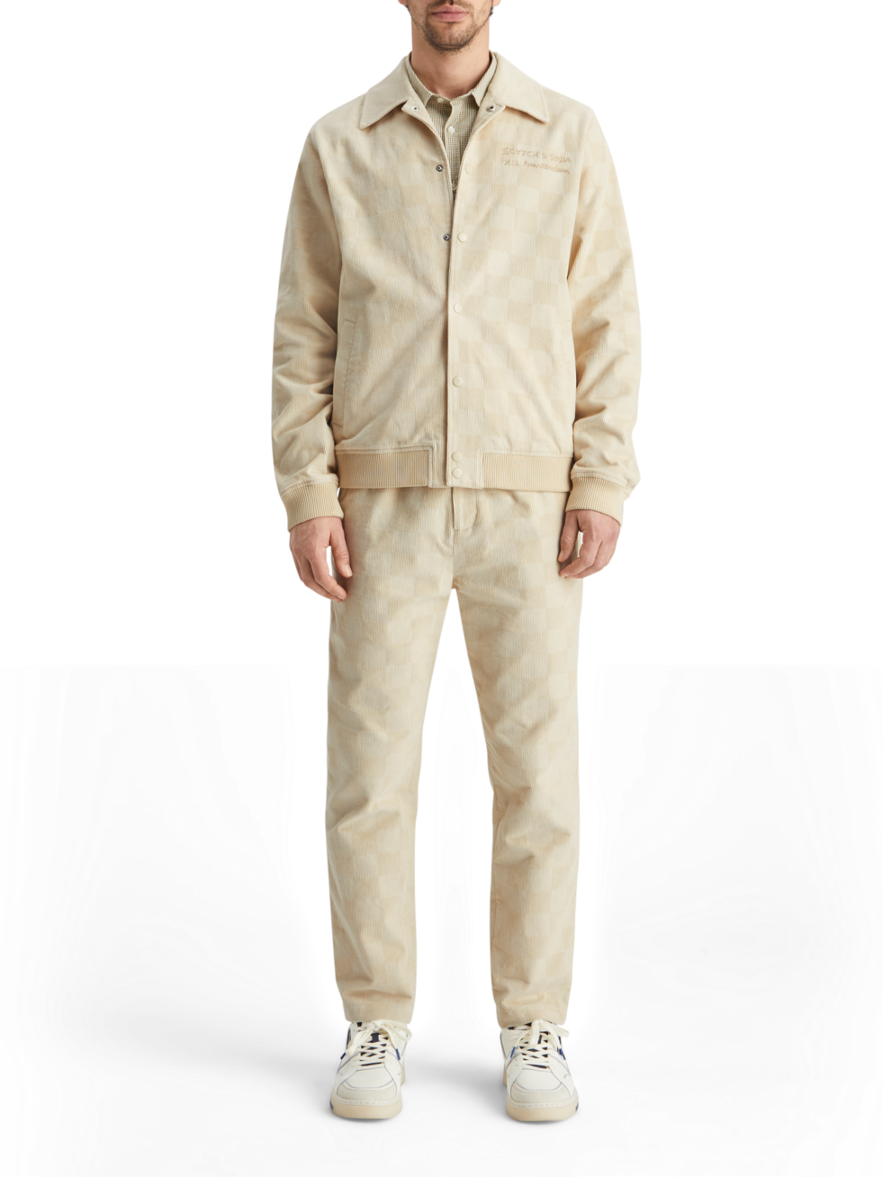 CHECK-PATTERNED CORDUROY COLLEGE JACKET