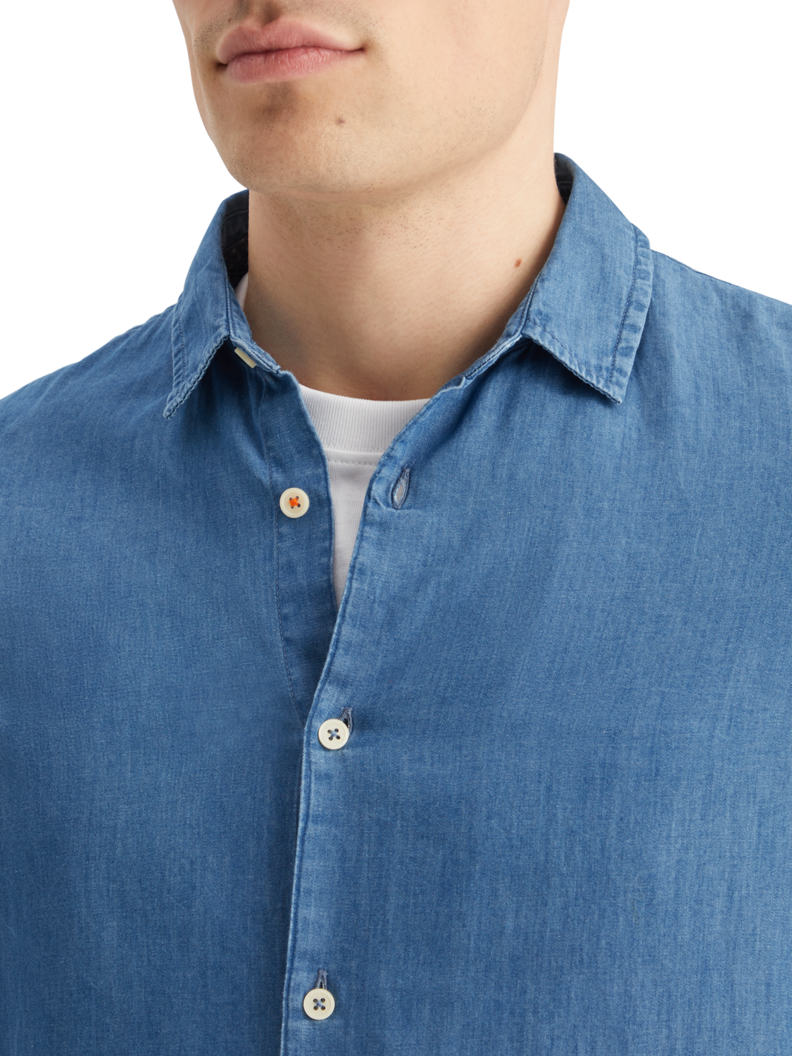 SMART INDIGO LIGHTWEIGHT DENIM SHIRT WITH SLEEVE ADJUSTERS