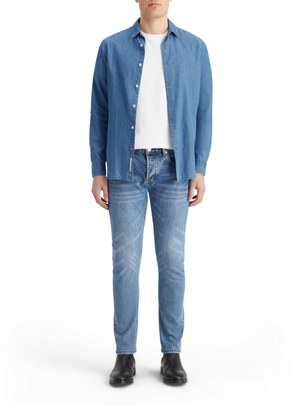 SMART INDIGO LIGHTWEIGHT DENIM SHIRT WITH SLEEVE ADJUSTERS