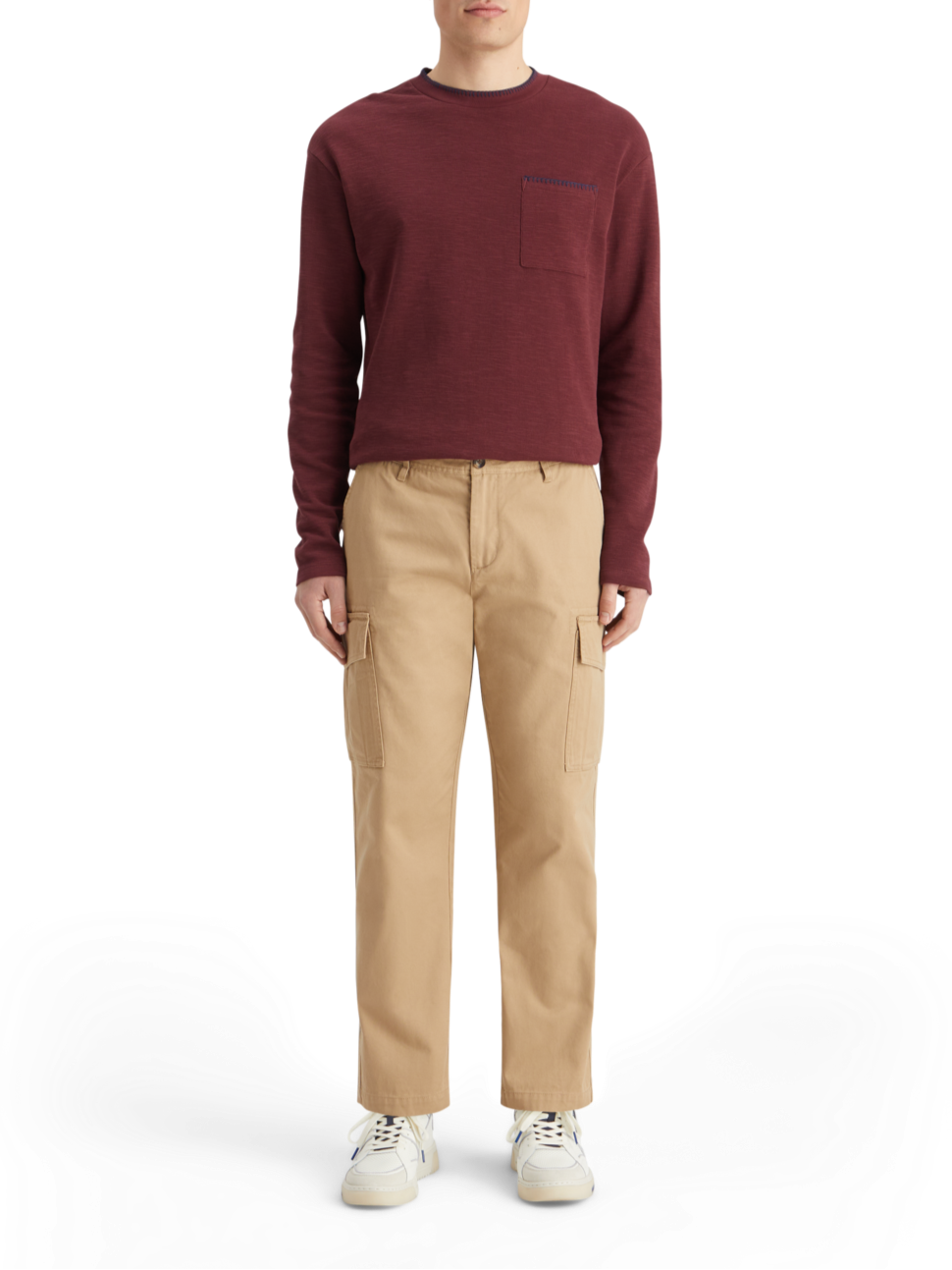 RELAXED FIT BLANKET STITCH SLUB LONGSLEEVE T-SHIRT