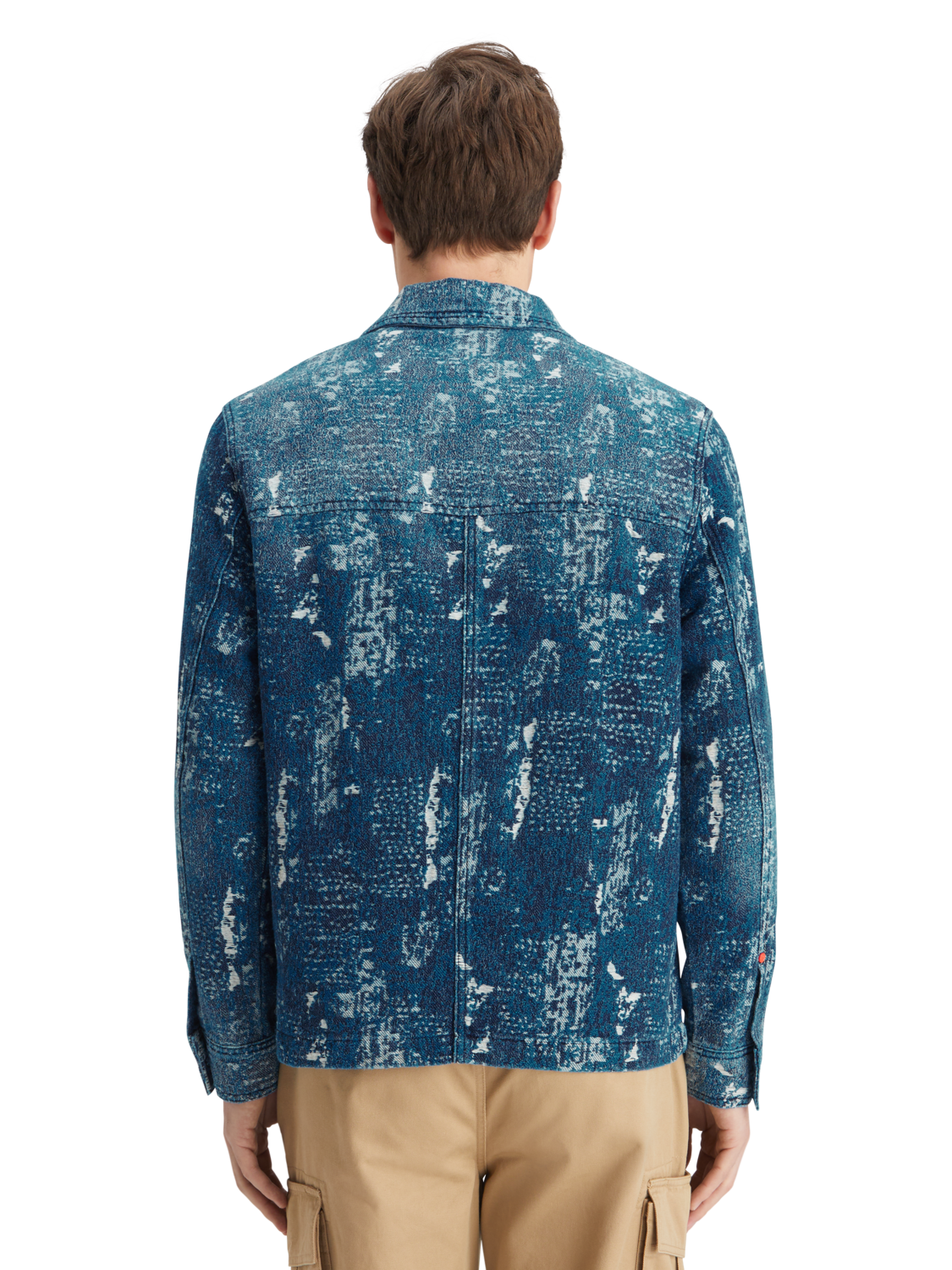 INDIGO JACQUARD DENIM WORKWEAR JACKET WITH WASH EFFECTS