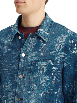 INDIGO JACQUARD DENIM WORKWEAR JACKET WITH WASH EFFECTS