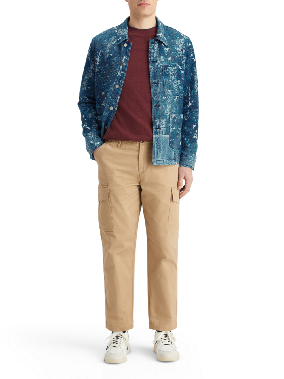 INDIGO JACQUARD DENIM WORKWEAR JACKET WITH WASH EFFECTS