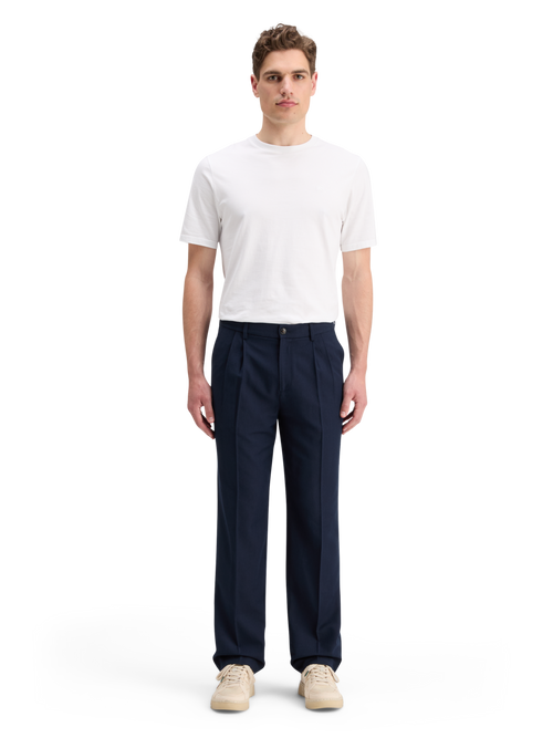 RELAXED STRAIGHT FIT PLEATED WOOL BLEND CHINO