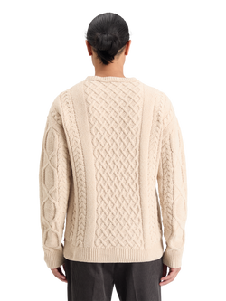 ROUND NECK EXTRA DROPPED SHOULDER CHENILLE CABLE SWEATER